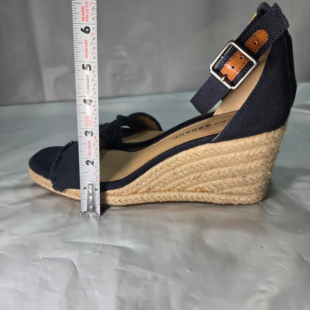 Sandals Wedge Shoes Womens Lucky Brand Menika Navy Blue Canvas Espadrille 8M
